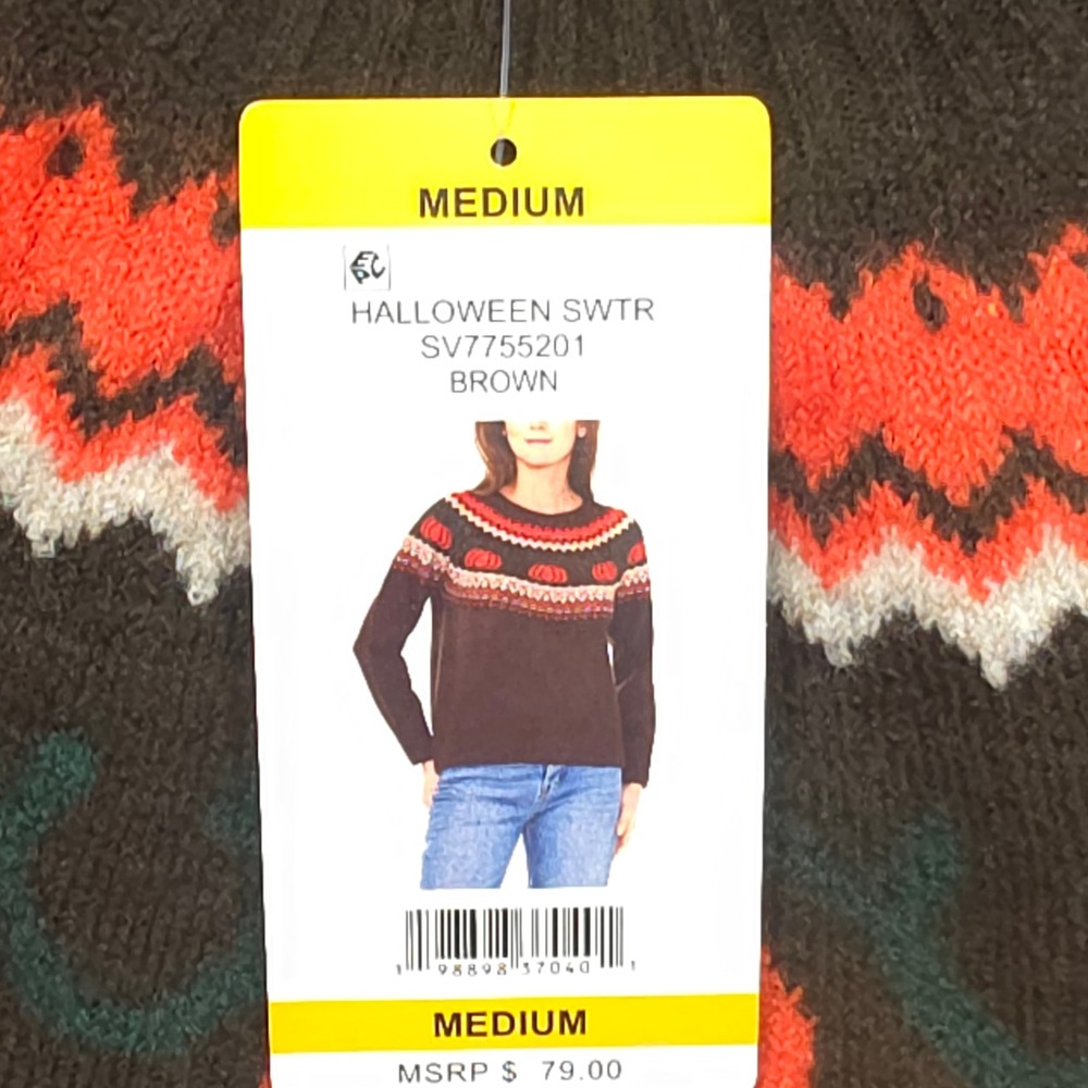 Vince Camuto Womens Brown Halloween Pumpkin Fair Isle Sweater SV7755201 M - Picture 3 of 7